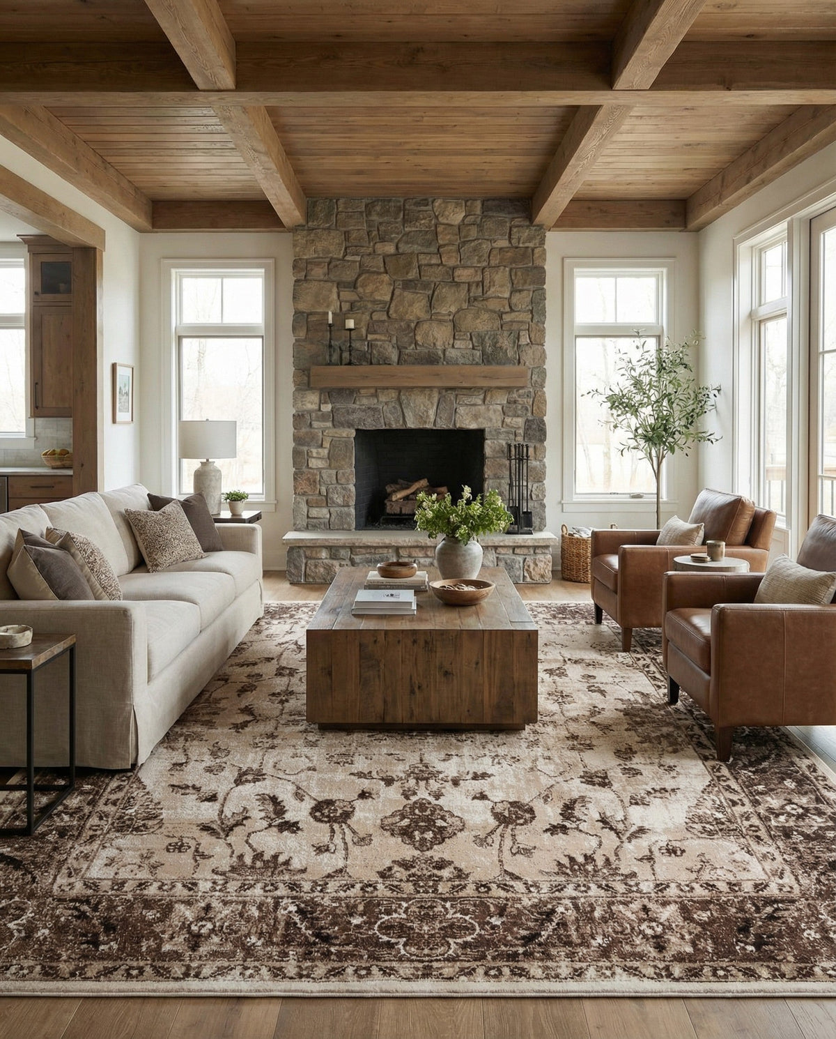 Andes Summit Collection Area Rug -  Aconcagua Square Cream  lifestyle 101