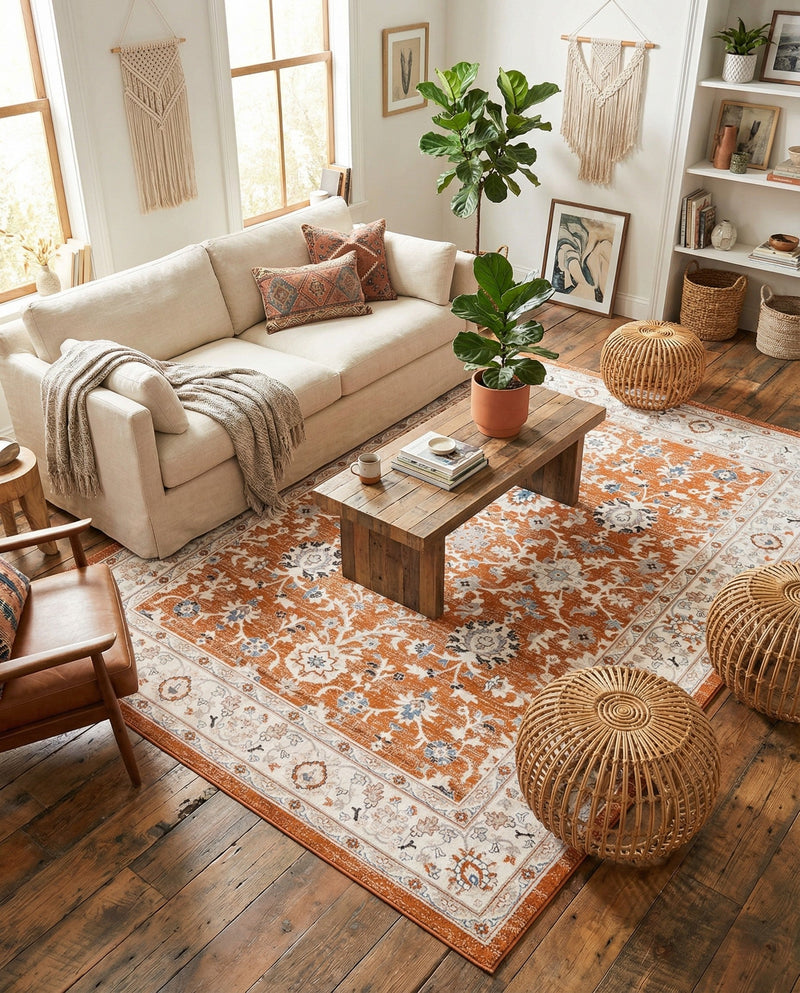 Savannah Elegance Collection Area Rug - Augusta (Rust Red) Rectangle Rust Red  lifestyle 23