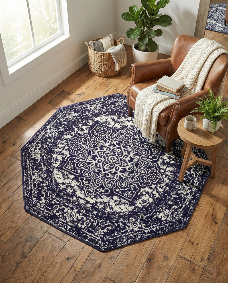 Georgetown Rugs Collection Area Rug - Dupont (Navy Blue) Octagon Navy Blue  lifestyle 38