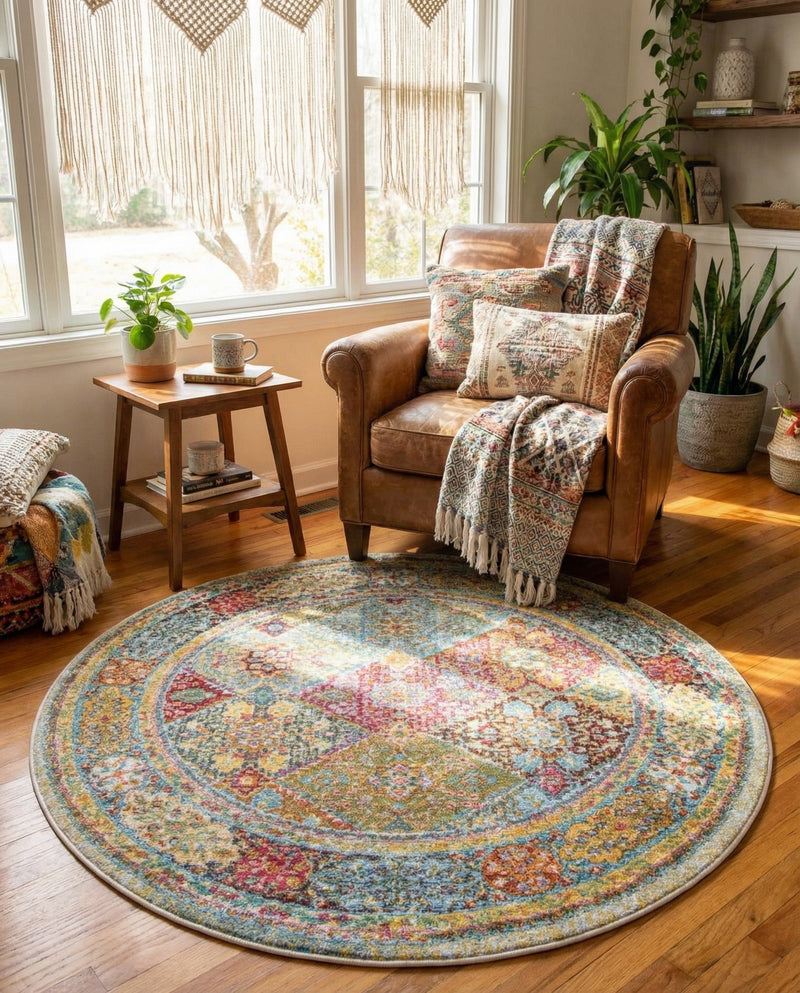 Caribbean Breeze Collection Area Rug -  Grenada Round Multi  lifestyle 50