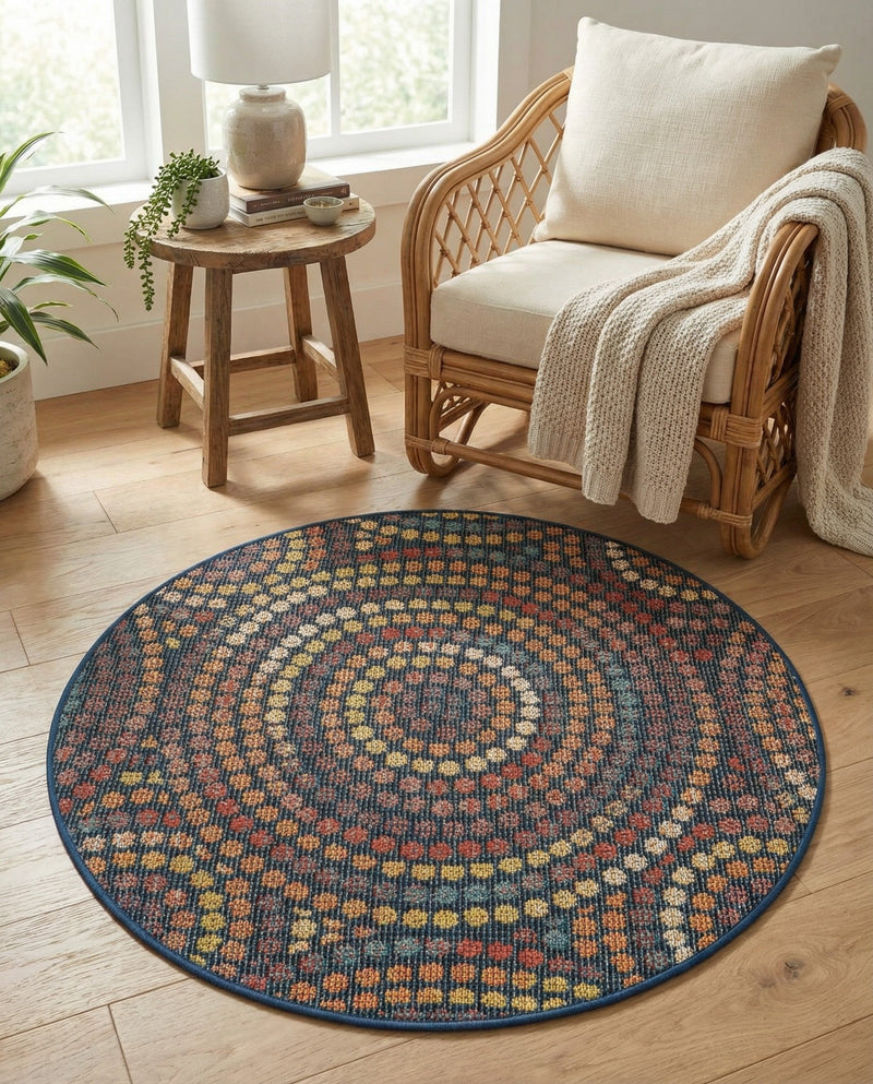 Coastal Terrace Collection Area Rug -  Lagoon Round Multi  lifestyle 59