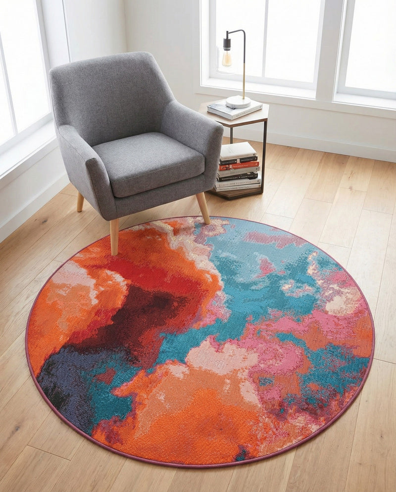 Urban Terrace Collection Area Rug -  Patio Round Gray and Pink  lifestyle 57