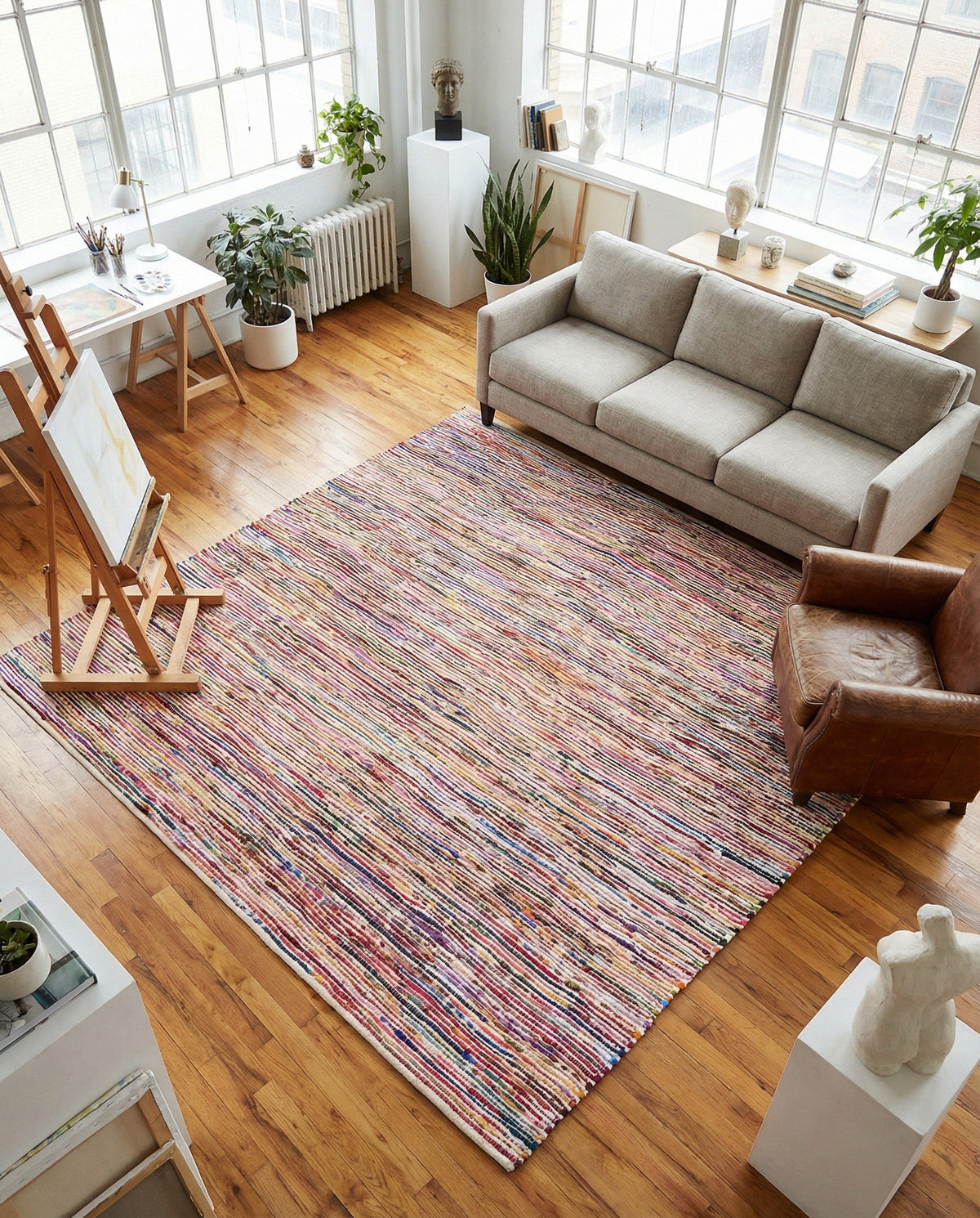 Thar Cotton Collection Area Rug - Alleppey Square Multi White  lifestyle 86