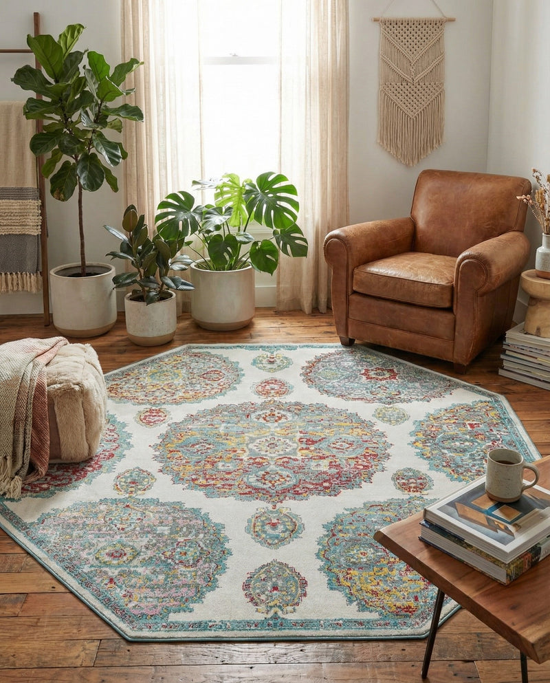 Arcadia Rugs Collection Area Rug -  Atlantis (Cream) Octagon Cream  lifestyle 76