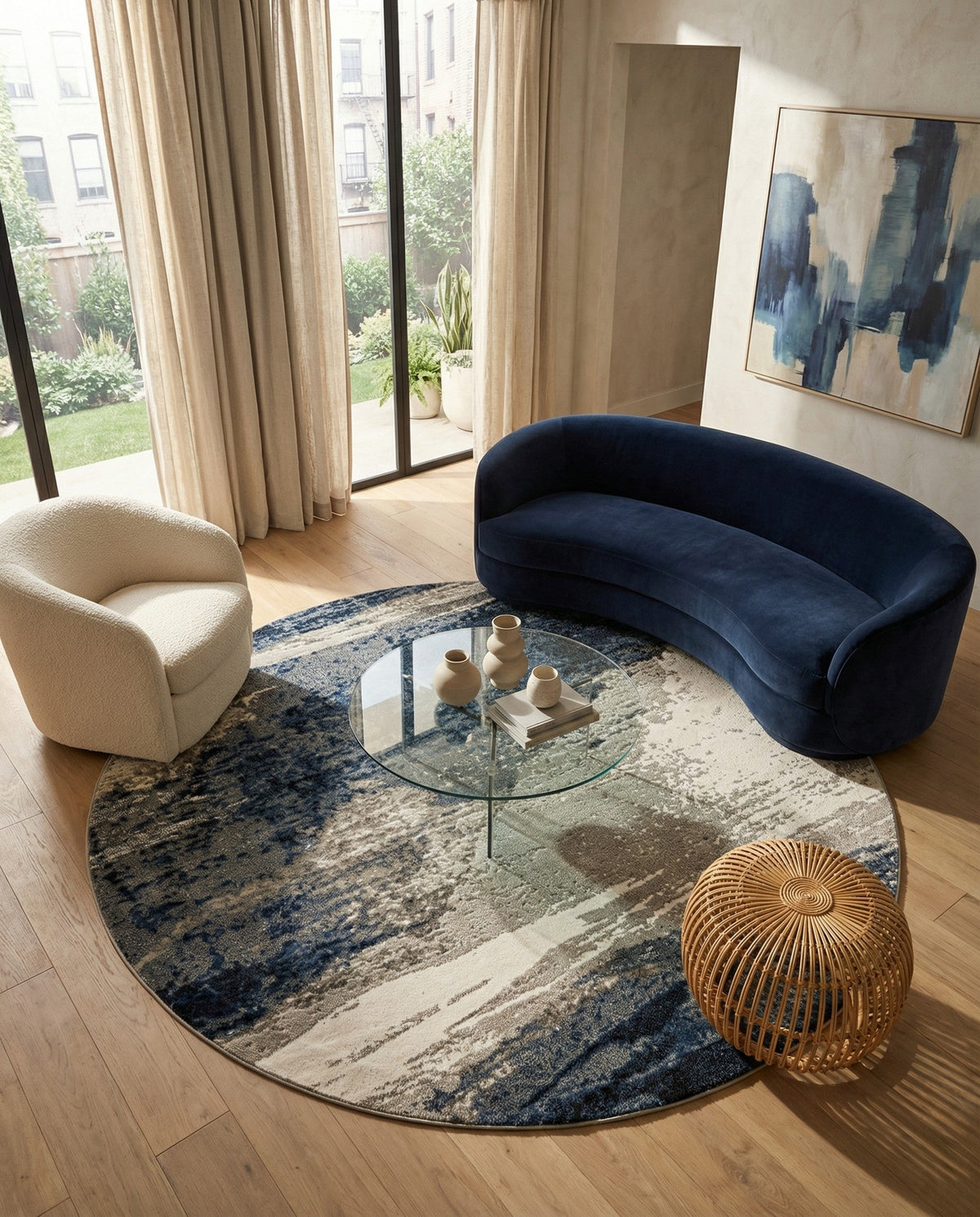 Copenhagen Edge Collection Area Rug - Nyhavn Round Blue  lifestyle 156