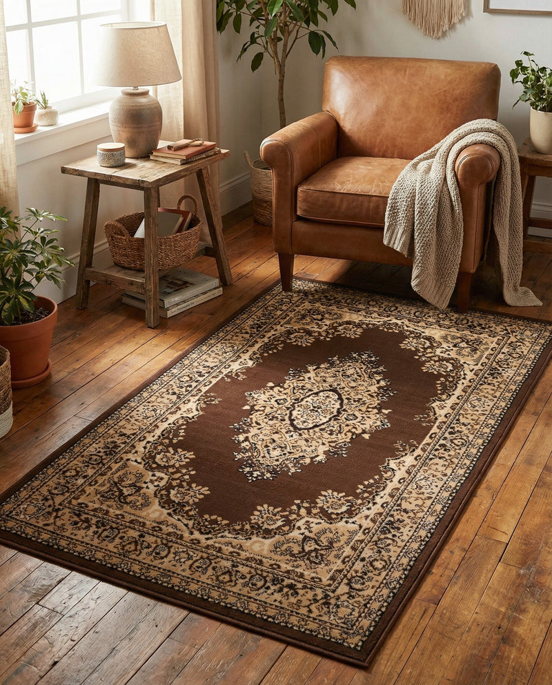 Tabriz Tapestry Collection Area Rug - Azerbaijan (Brown) Rectangle Brown  lifestyle 12