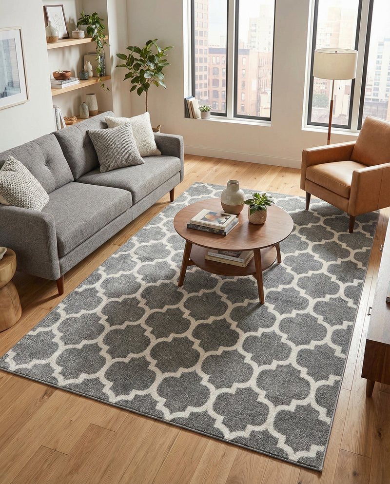 Lattice Gardens Collection Area Rug -  Bloomfield (Dark Gray) Rectangle Dark Gray  lifestyle 24