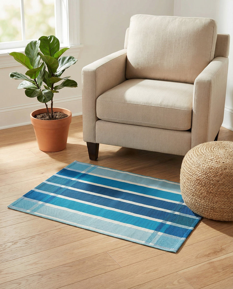 Seaside Stripes Collection Area Rug -  Coral Rectangle Blue  lifestyle 7