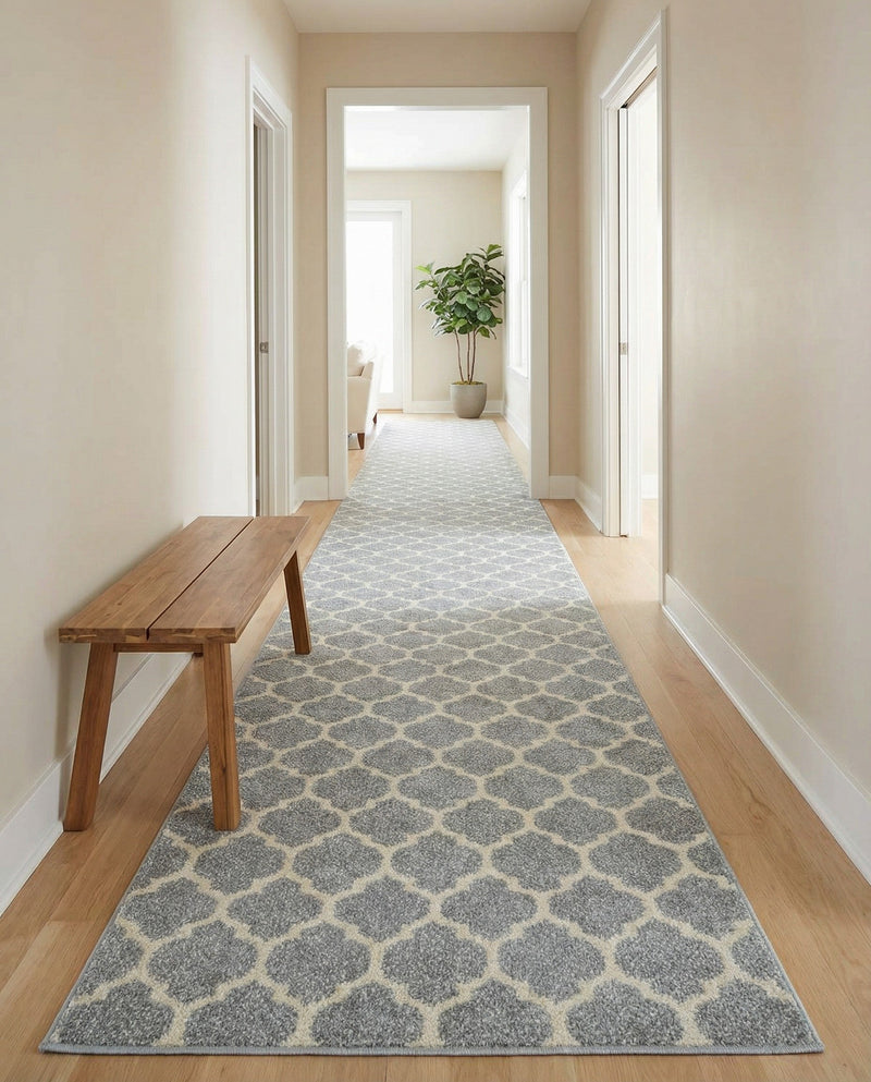 Lattice Gardens Collection Area Rug -  Bloomfield (Light Gray) Runner Light Gray  lifestyle 54