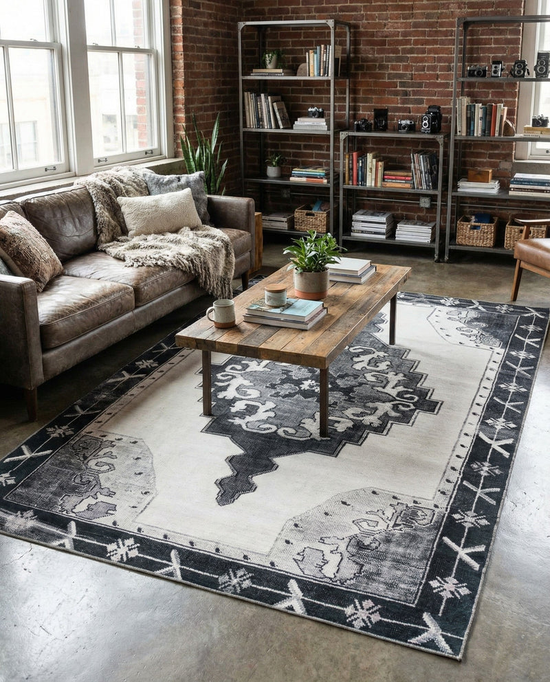 Heritage Elegance Collection Area Rug -  Winterthur (Black and White) Rectangle Black and White  lifestyle 6