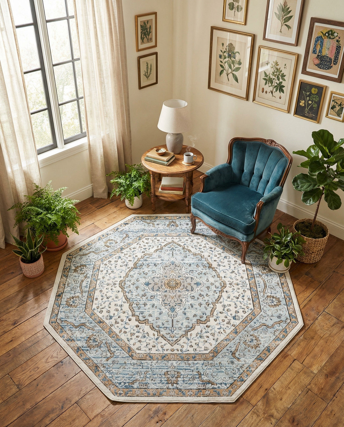 Mykonos Manor Collection Area Rug - Delos Octagon Blue  lifestyle 146