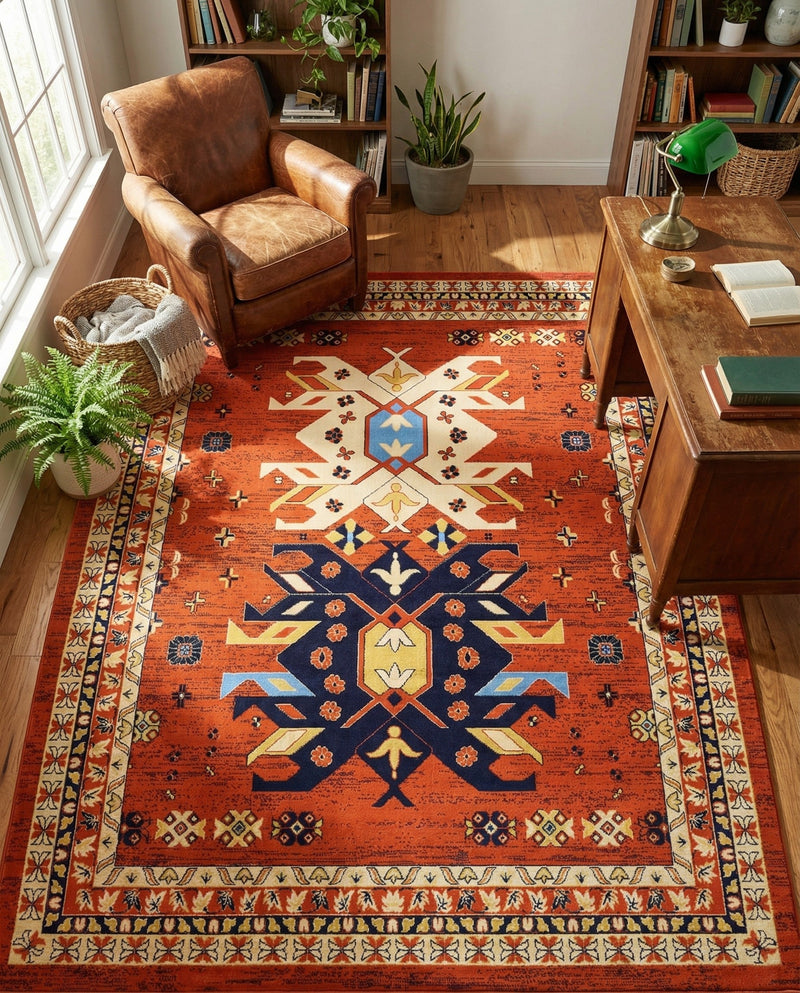 Tabriz Tapestries Collection Area Rug - Azerbaijan (Terracotta) Rectangle Terracotta  lifestyle 11