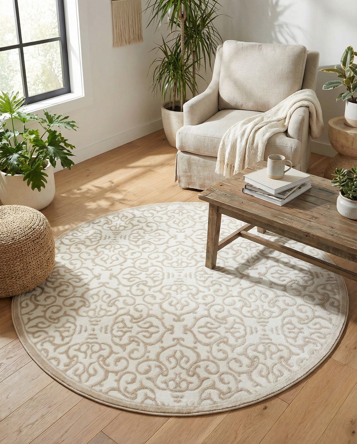 Andes Summit Collection Area Rug -  Pichincha Round Snow White  lifestyle 84