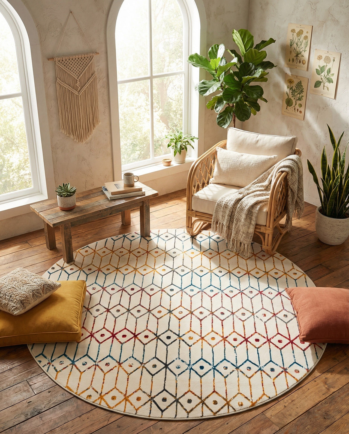 Garden Maze Retreat Collection Area Rug -  Mazeview Round Multi  lifestyle 121