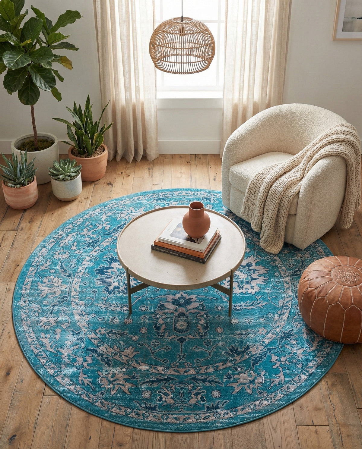 Geneva Terrace Collection Area Rug -  Lausanne Round Blue  lifestyle 116