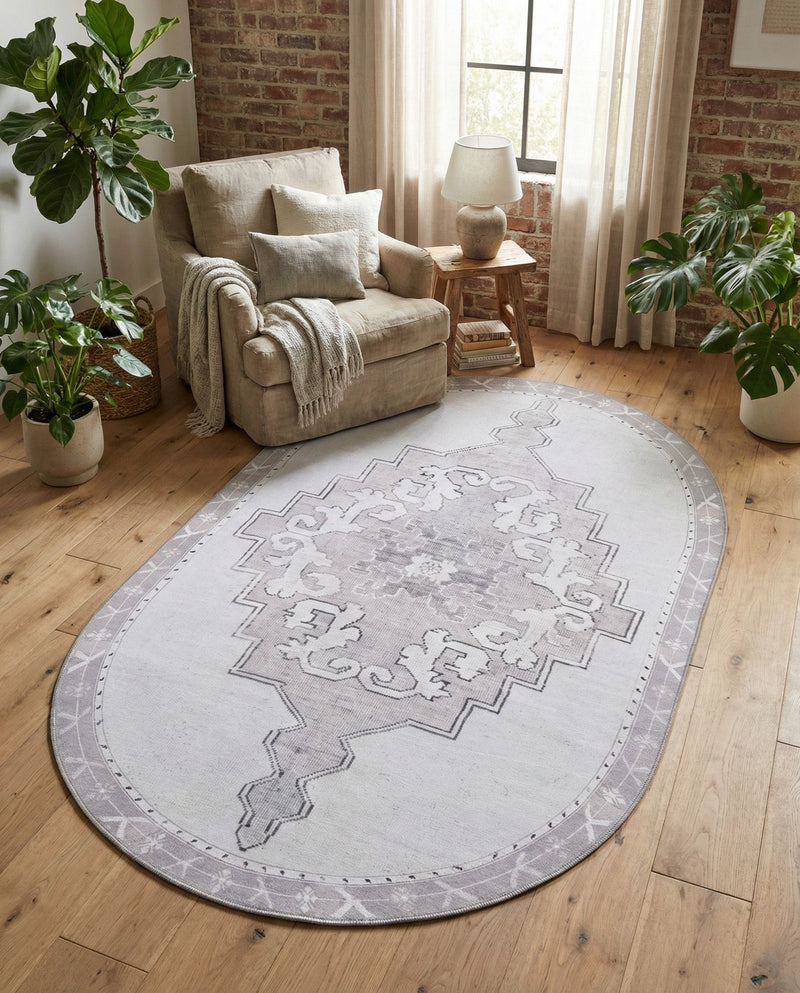 Heritage Elegance Collection Area Rug -  Winterthur (white Gray) Oval white Gray  lifestyle 27