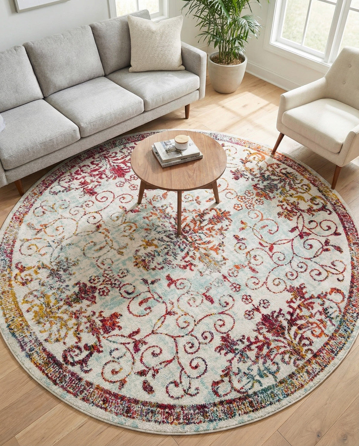 Brighton Terrace Collection Area Rug -  Saltdean Round Ivory  lifestyle 126