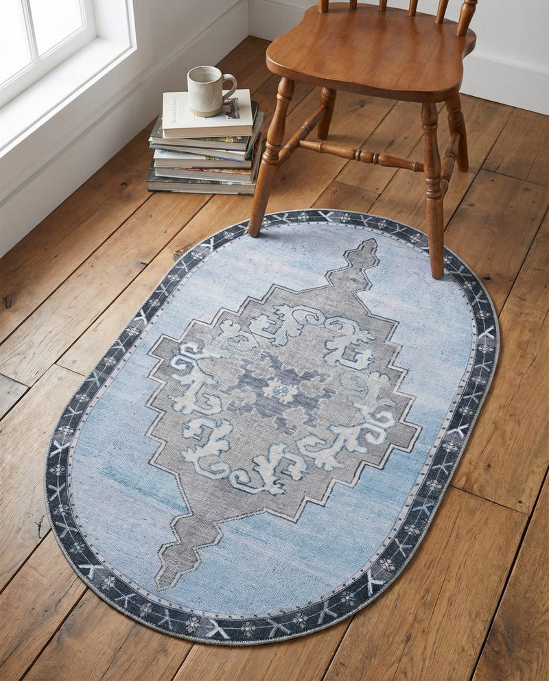 Heritage Elegance Collection Area Rug -  Winterthur (Blue Gray) Oval Blue Gray  lifestyle 35