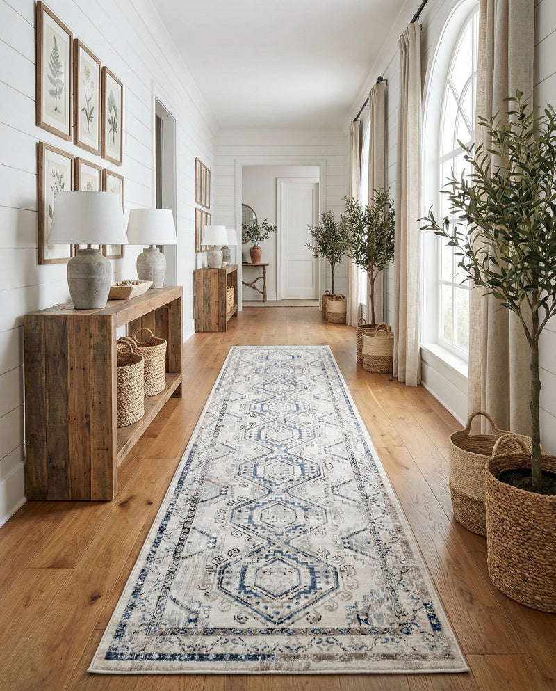 Savannah Elegance Collection Area Rug -  Tybee (Gray Blue) Runner Gray Blue  lifestyle 49