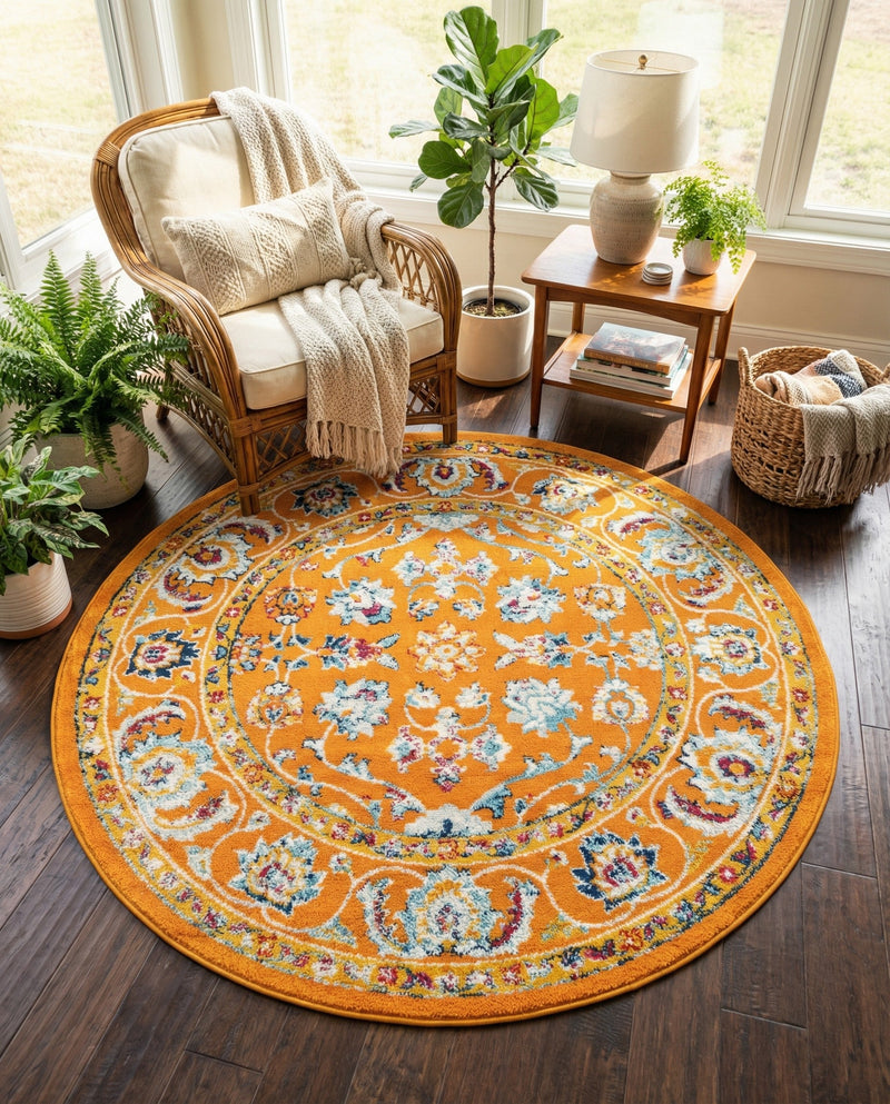 Adriana Terrace Collection Area Rug -  Positano (Orange) Round Orange  lifestyle 54