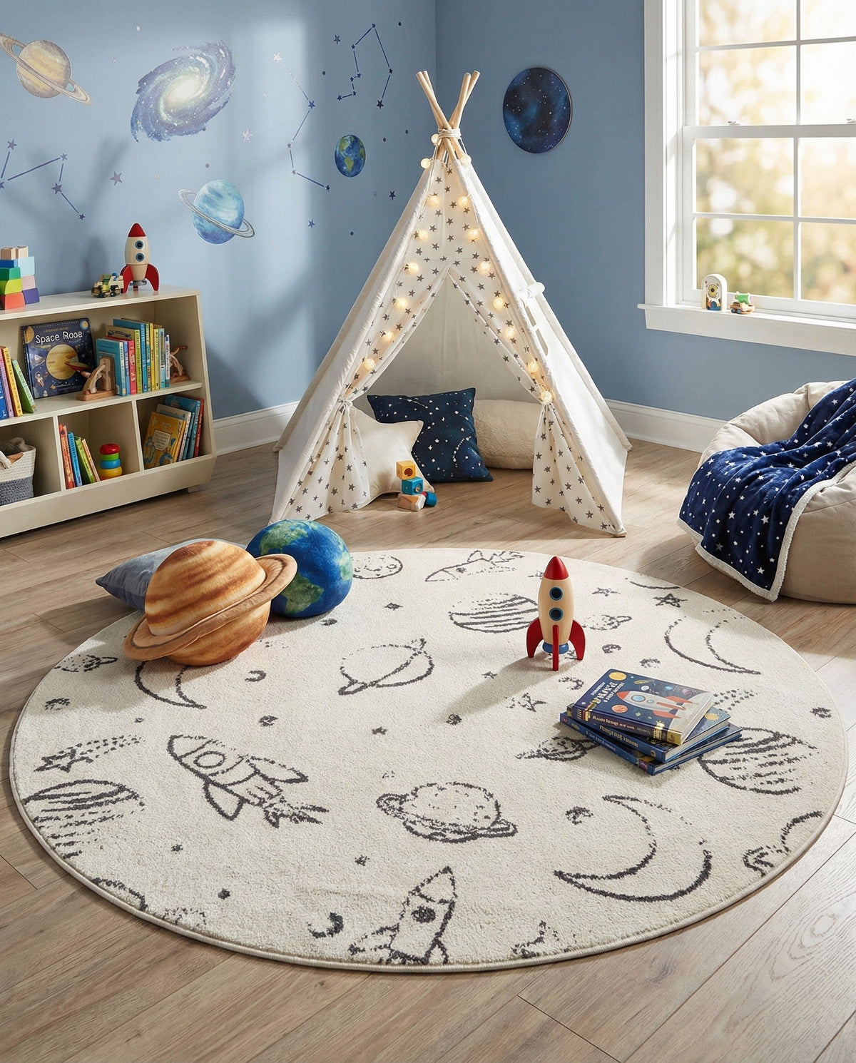 Wonder Tykes Collection Area Rug -  Jigsaw Round Ivory  lifestyle 85