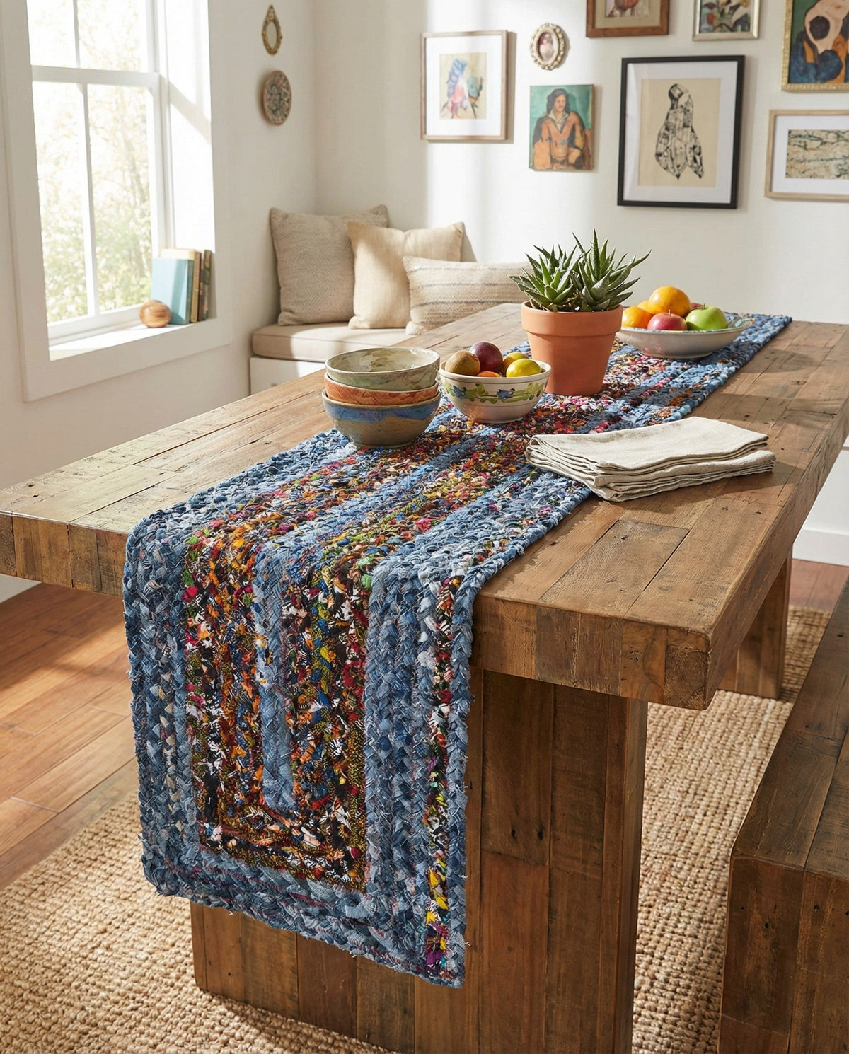 Woven Udaipur Collection Area Rug - Sahara Table Runner Blue and Multi  lifestyle 119