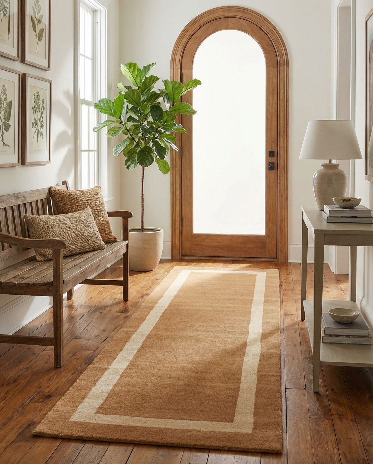 Savannah Borders Wool Collection Area Rug - Chatham Runner Latte Brown  lifestyle 145