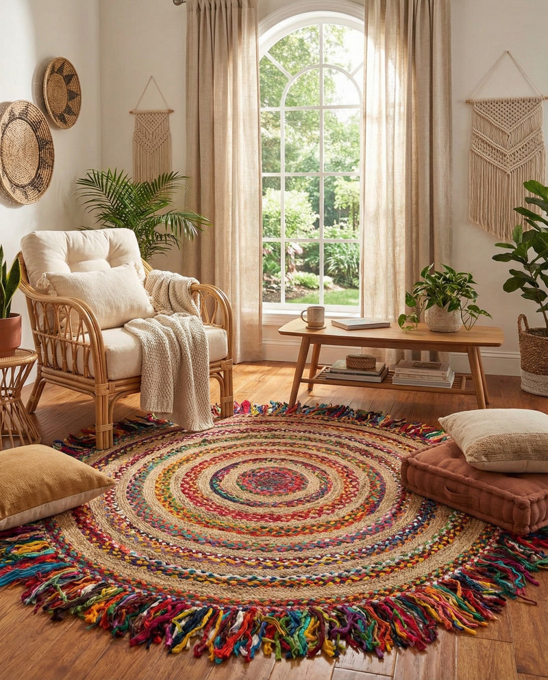 Osian Looms Collection Area Rug - Kathmandu Round Multi  lifestyle 45