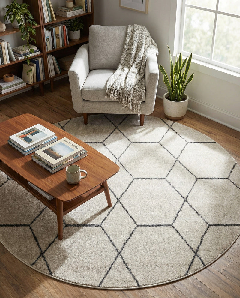 Trellis Mosaic Collection Area Rug - Arborville (Ivory) Round Ivory  lifestyle 59