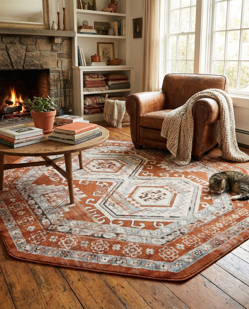Savannah Elegance Collection Area Rug -  Tybee (Terracotta) Octagon Terracotta  lifestyle 55