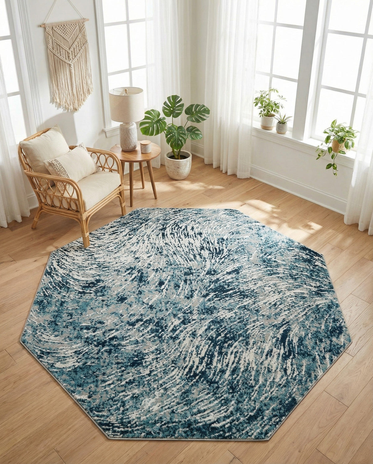 Serenity Sands Collection Area Rug -  Quietshore Octagon Blue  lifestyle 106