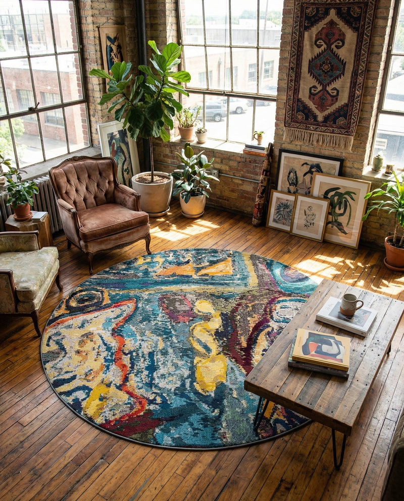 Autumnal Tapestry Collection Area Rug - Harvestville Round Multi  lifestyle 58