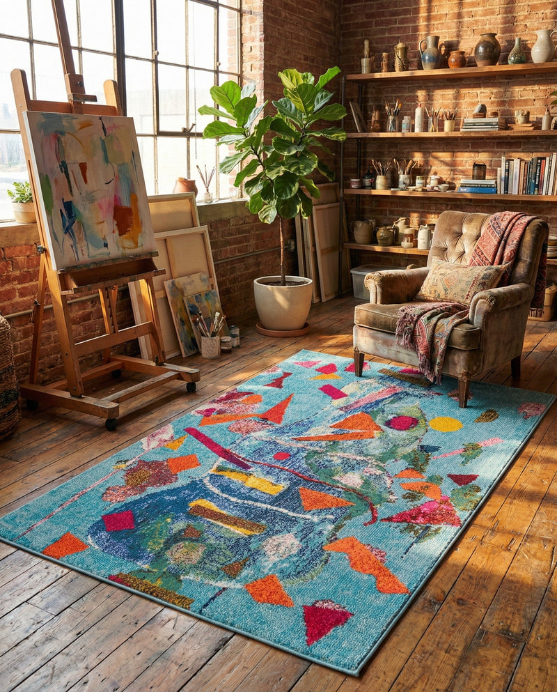 Colorburst Oasis Collection Area Rug -  Fresco Rectangle Aqua  lifestyle 11