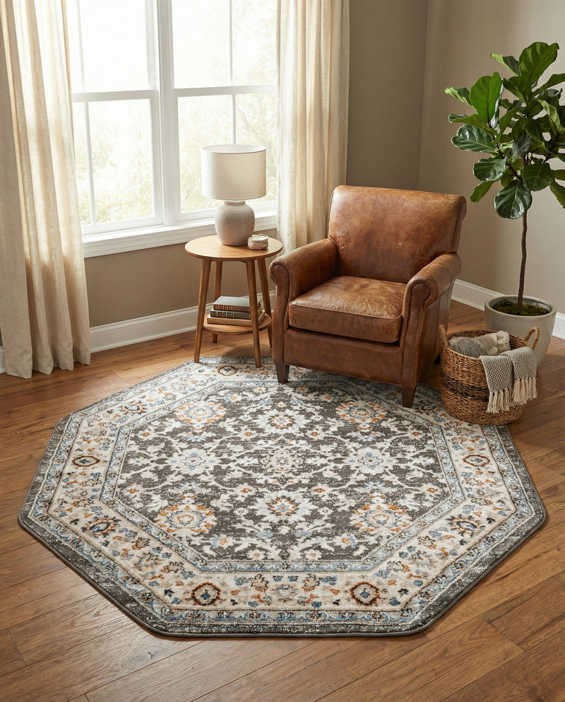 Savannah Elegance Collection Area Rug - Augusta (Fume Gray) Octagon Fume Gray  lifestyle 68