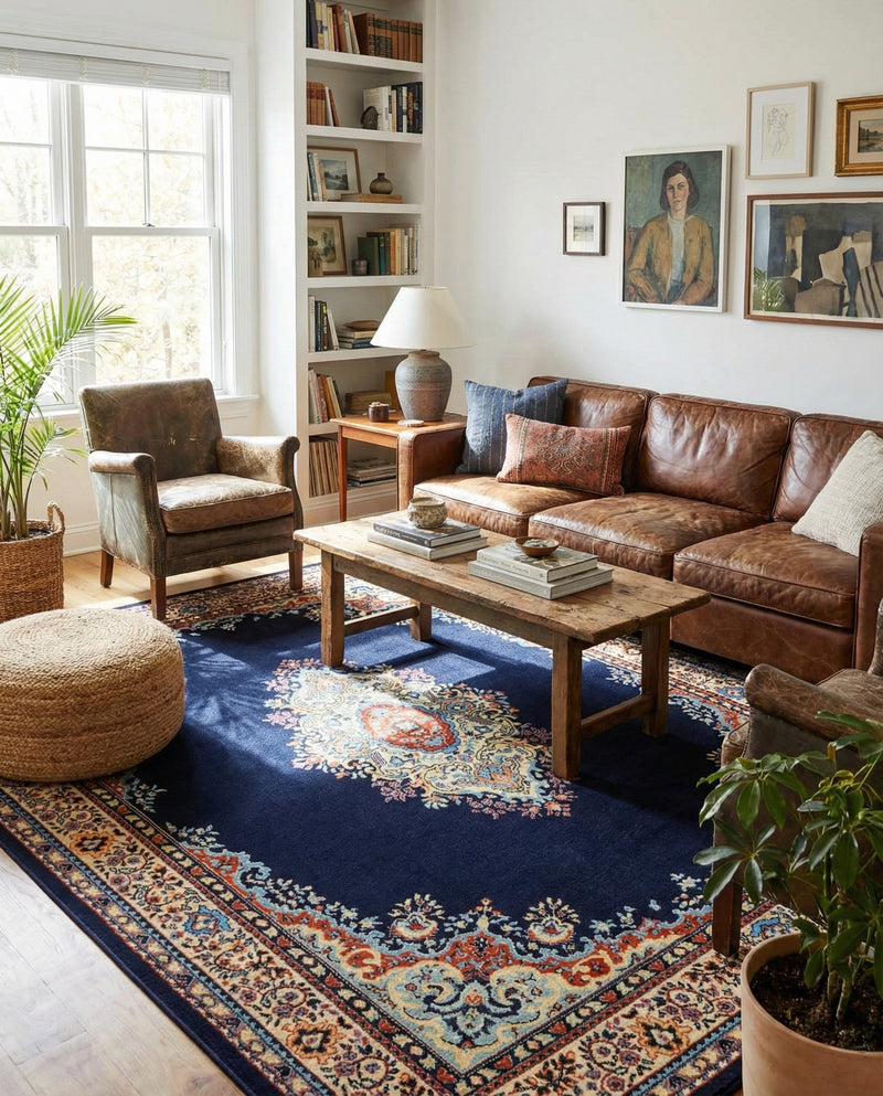 Tabriz Tapestry Collection Area Rug - Azerbaijan (Navy Blue) Rectangle Navy Blue  lifestyle 6
