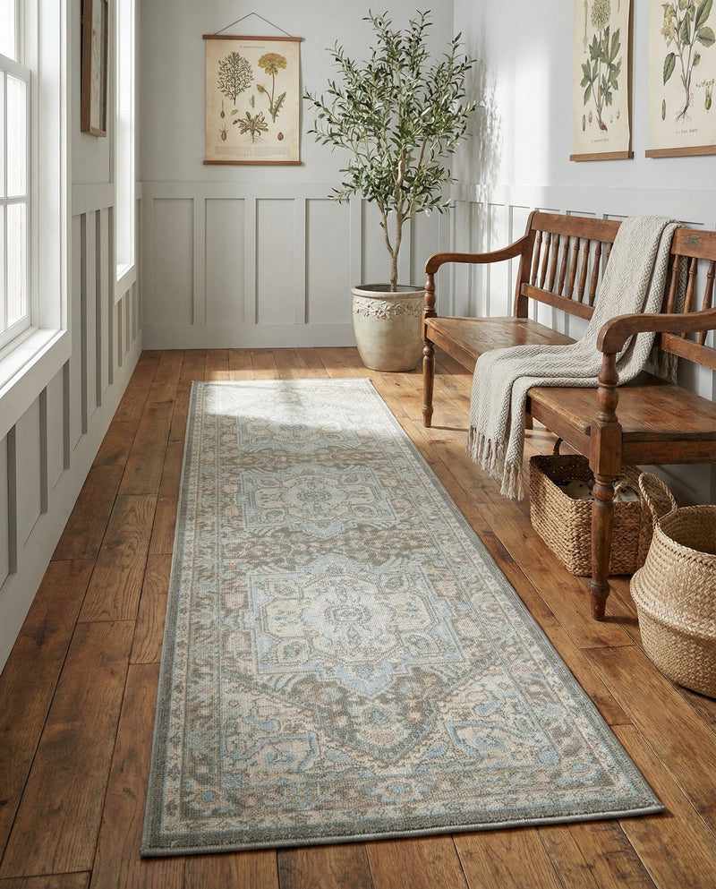 Savannah Series Collection Area Rug - Charleston (Cloud Gray) Runner Cloud Gray  lifestyle 69