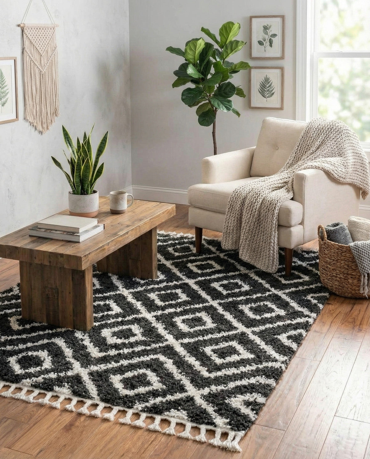 Cozy Cove Shag Collection Area Rug -  Dunes Rectangle Black and White  lifestyle 52