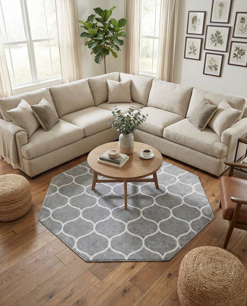 Trellis Mosaic Collection Area Rug -  Pergolatown (Light Gray) Octagon Light Gray  lifestyle 90