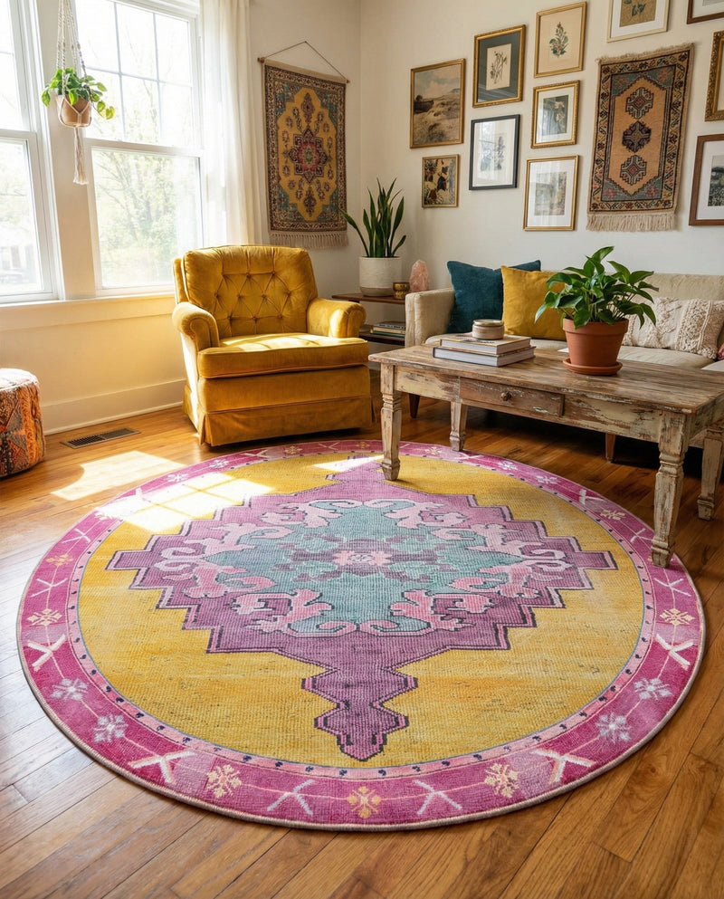 Heritage Elegance Collection Area Rug -  Winterthur (Yellow) Round Yellow  lifestyle 56