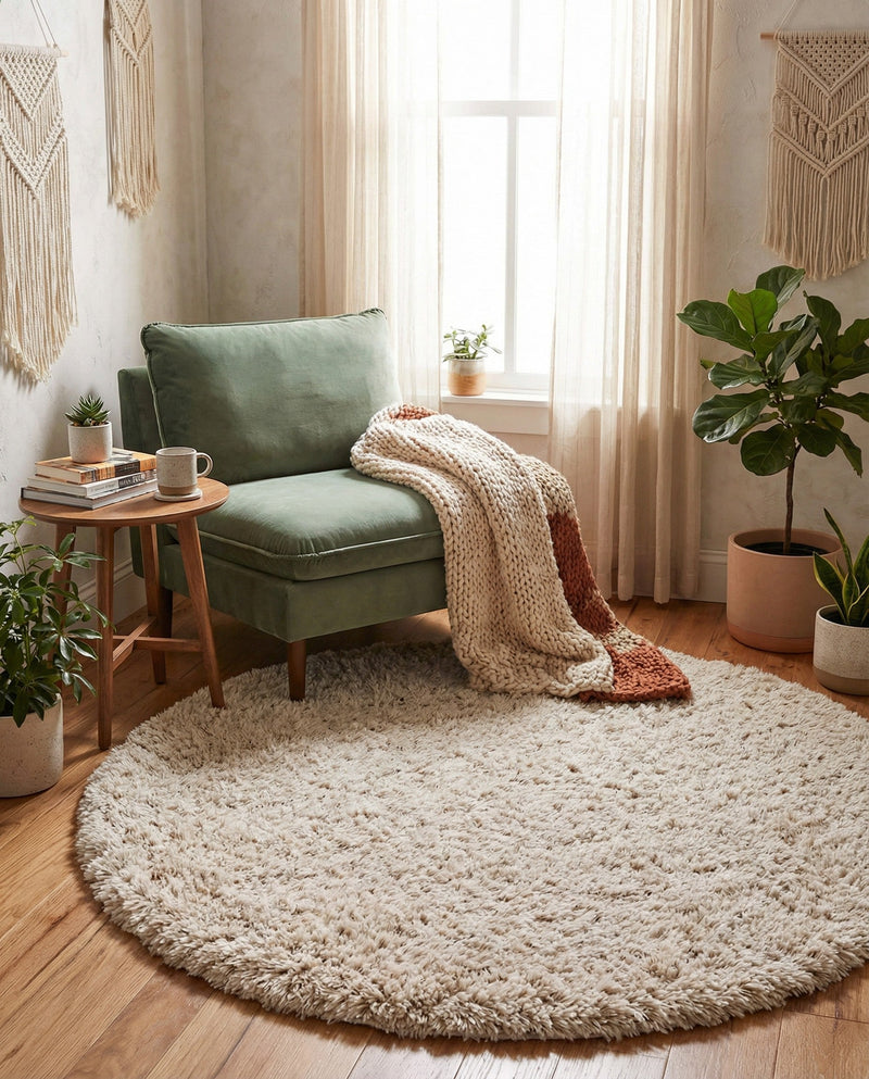 Eternal Plush Oasis Collection Area Rug -  Tranquility (Linen) Round Linen  lifestyle 67