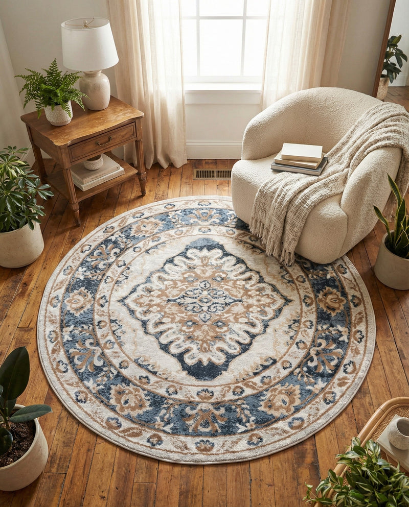 Cambridge Classics Collection Area Rug -  Magdalene (Cream) Round Cream  lifestyle 33