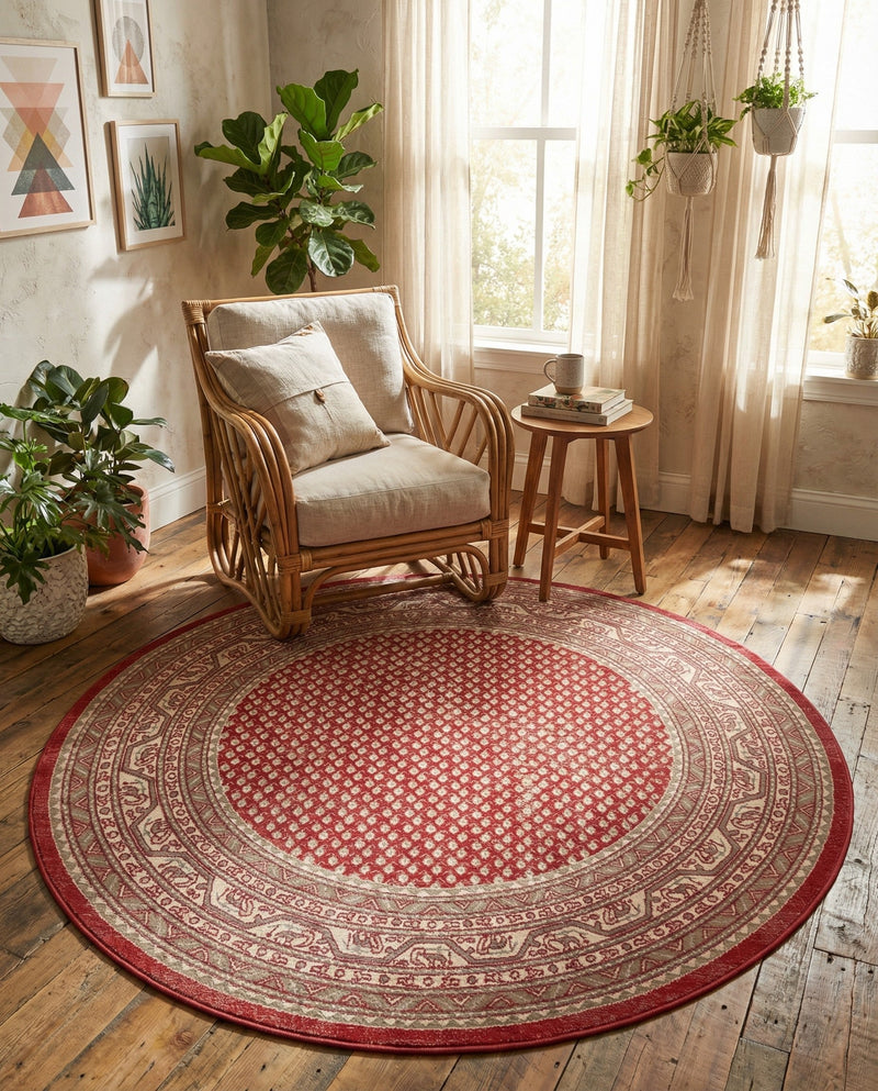 Soho Elegance Collection Area Rug -  Mercer (Red) Round Red  lifestyle 48