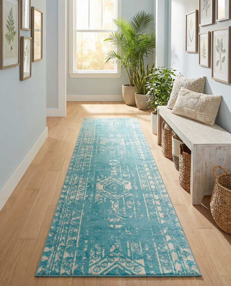 Brighton Stripes Collection Area Rug - Sussex (Light Blue) Runner Light Blue  lifestyle 74