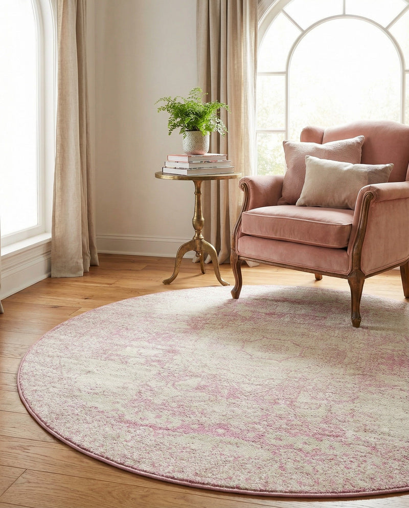 Dover Terrace Collection Area Rug -  Lagoon (Pink) Round Pink  lifestyle 45