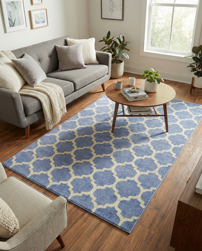 Lattice Gardens Collection Area Rug -  Bloomfield (Light Blue) Rectangle Light Blue  lifestyle 4
