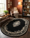 Tabriz Tapestry Collection Area Rug - Azerbaijan (Black) Oval Black  lifestyle 43
