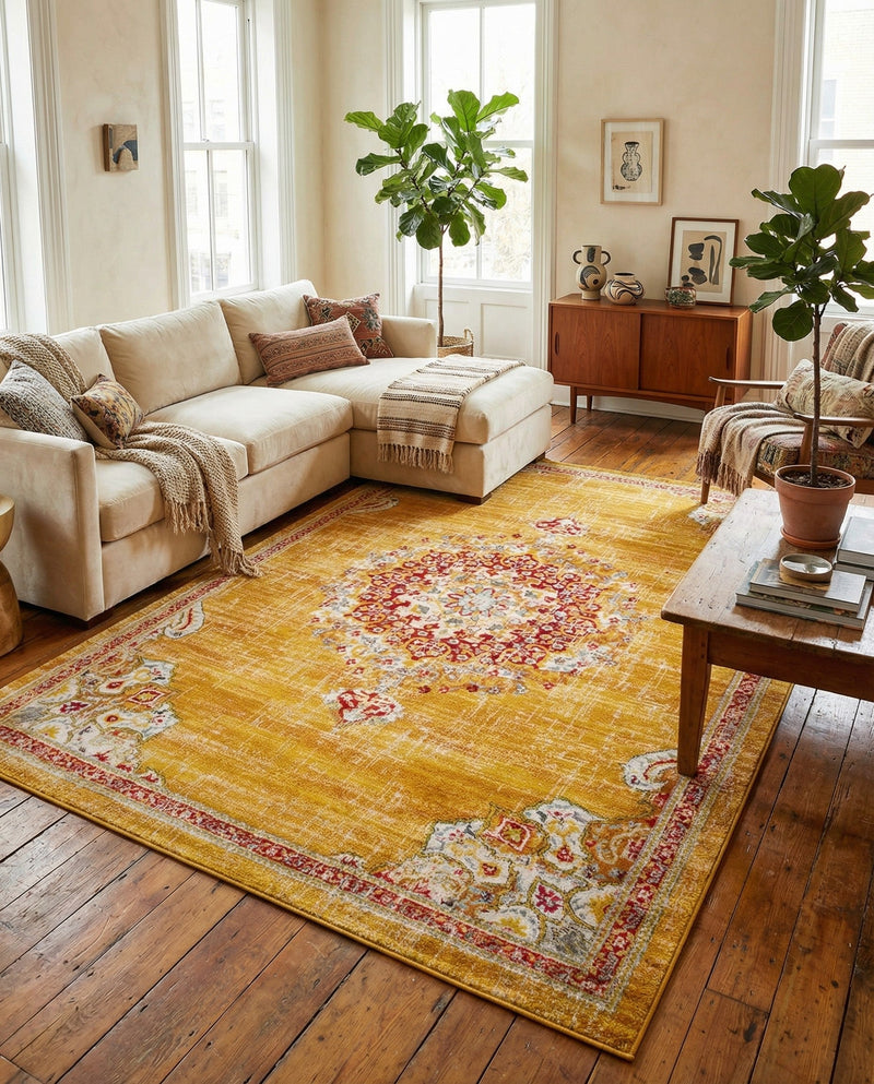 Brighton Terrace Collection Area Rug - Hove (Gold) Rectangle Gold  lifestyle 18