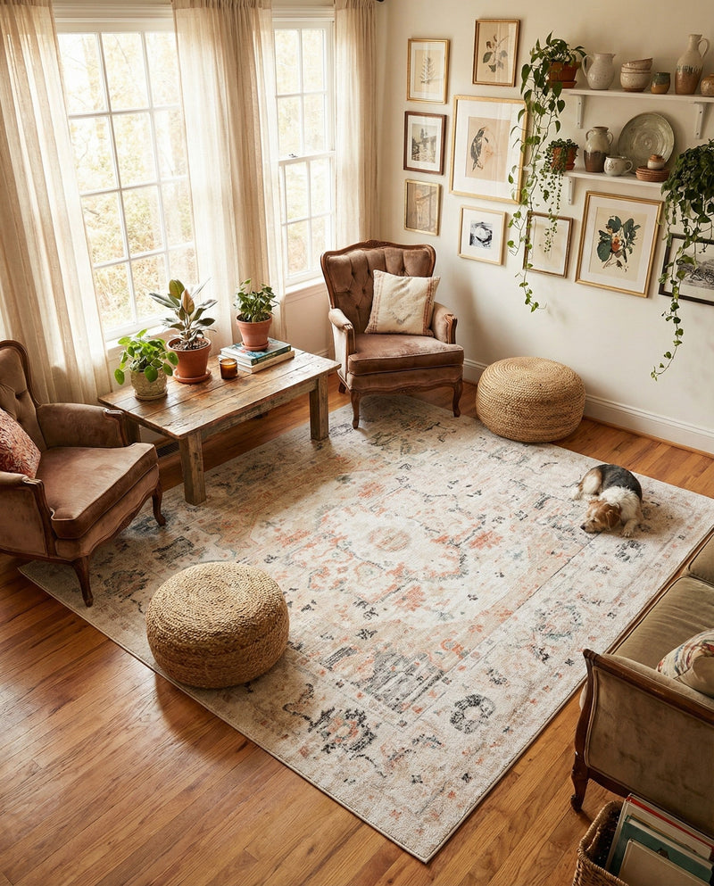 Parisian Elegance Collection Area Rug - Versailles (Ivory) Square Ivory  lifestyle 80