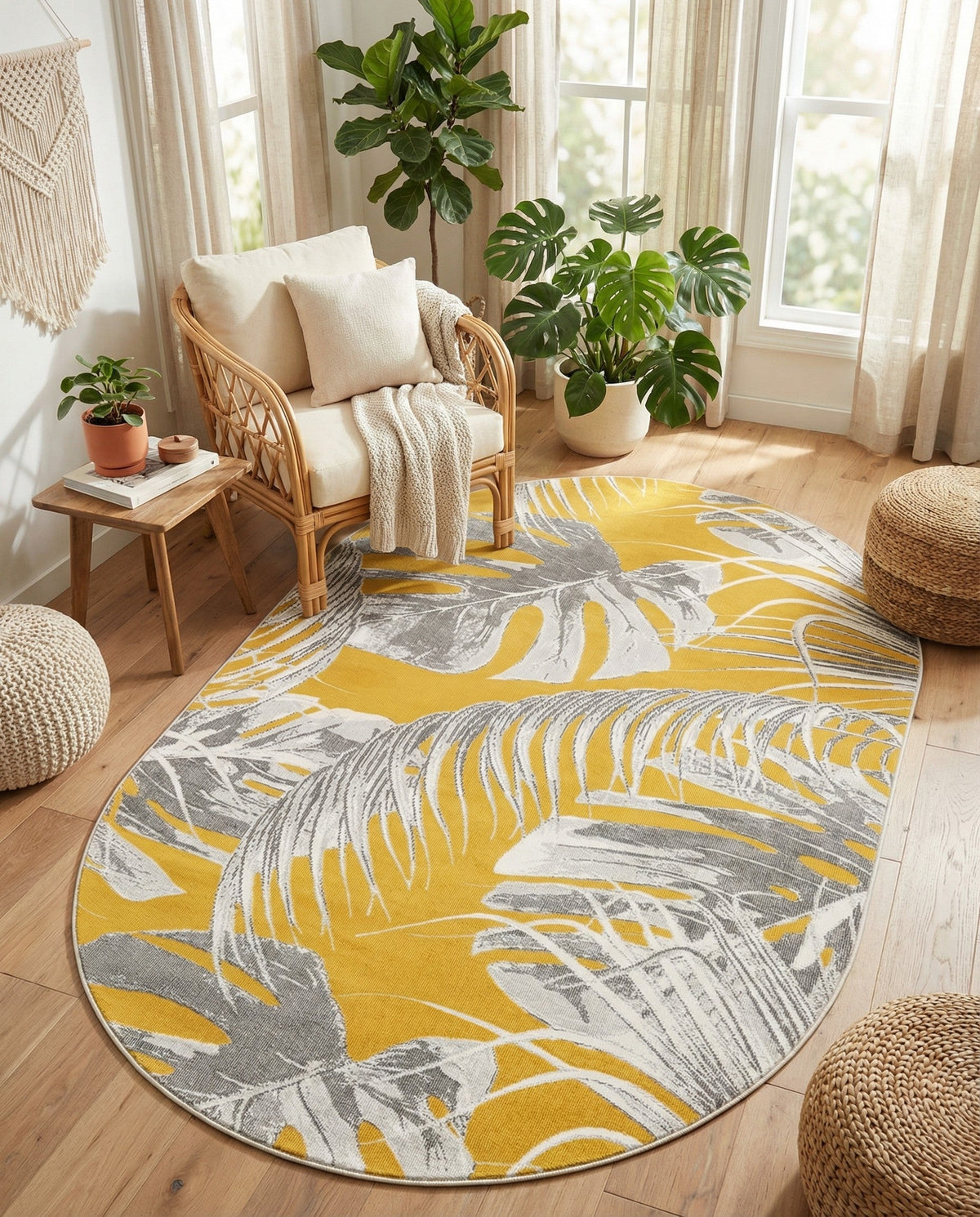 Meadow Breeze Collection Area Rug -  Clover Oval Yellow  lifestyle 181