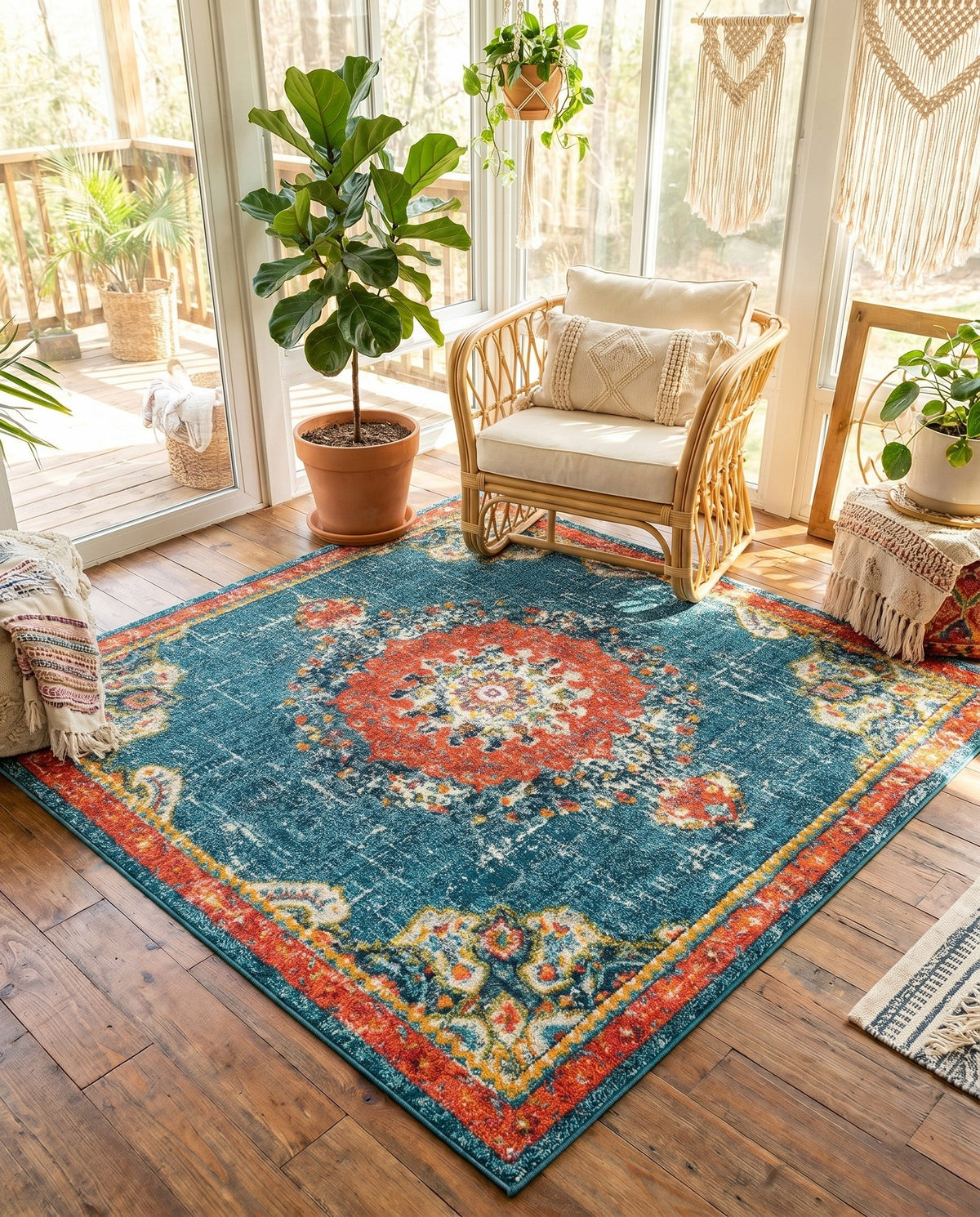 Brighton Terrace Collection Area Rug - Hove (Blue) Square Blue  lifestyle 97